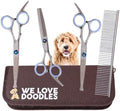 Dog Grooming Scissors Kit with Rounded Blunt Tips, Curved & Thinning Shears by WeLoveDoodles