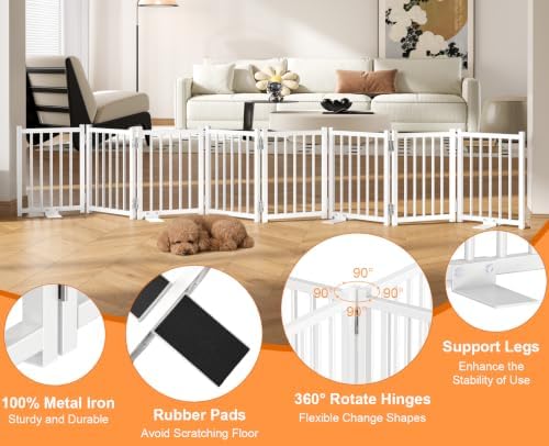 Snughome Short Dog Gate Indoor, Expands Up to 96’’ Wide Foldable Pet Gate - Image 5