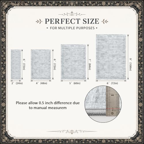 Hallway Runner Rugs for Kitchen 2x6 Washable Non-Slip Vintage Grey - Image 2