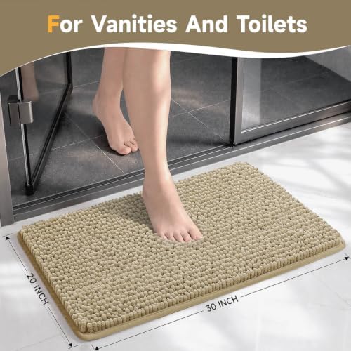 Ophanie Beige Bathroom Rugs 30x20, Soft Chenille Bath Mat, Non Slip Absorbent - Image 2