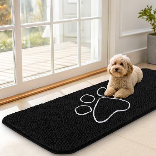 OLANLY Dog Door Mat for Muddy Paws 47x17, Paw Print Design Chenille Mud Mat by OLANLY