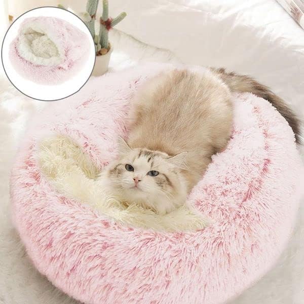 Round Fluffy Hooded Cat Bed Cave, Anti-Anxiety Cave Bed by Unknown