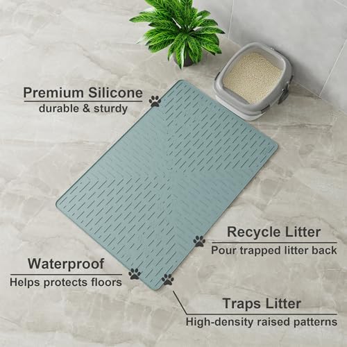 OHMO XL Cat Litter Mat, 37.5x25.2 Silicone Trapping Mat Light Blue - Image 2