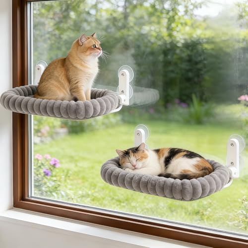 Zoratoo 2PC Cloud-Cuddle Cat Window Perch, Foldable Cat Hammock, M Grey by Zoratoo