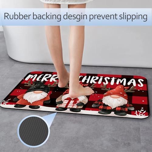 Christmas Gnomes Bathroom Mat, Non-Slip Rubber Backing Thin Low-Profile Bath Rug - Image 3