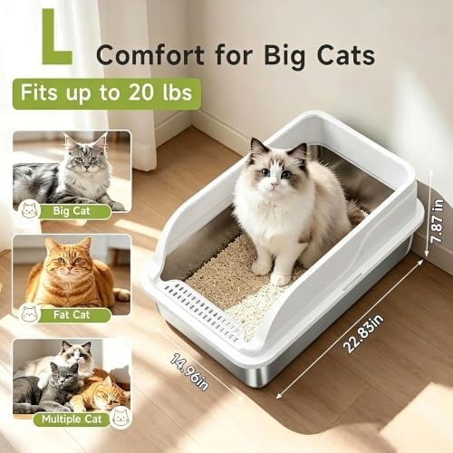 Stainless Steel Cat Litter Box, Large Odor-Free High-Sides - Image 2