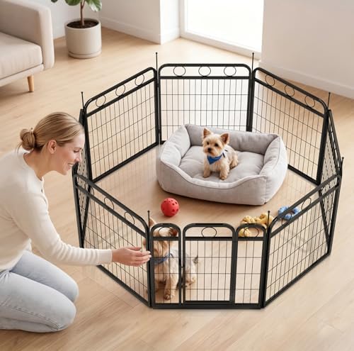 Dog Playpen Indoor Outdoor, 24 Inch 4 Panel Metal Dog Pen - Image 6