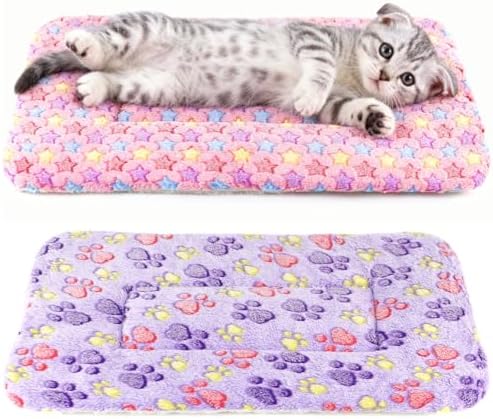 2 Pack Cat Blankets for Indoor Cats, Ultra Soft Reversible Mat, Fluffy Flannel by HeNdShe
