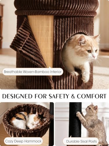 52" Cat Tree Tower for Large Cats, Modern Corduroy, Stable Base - Image 3