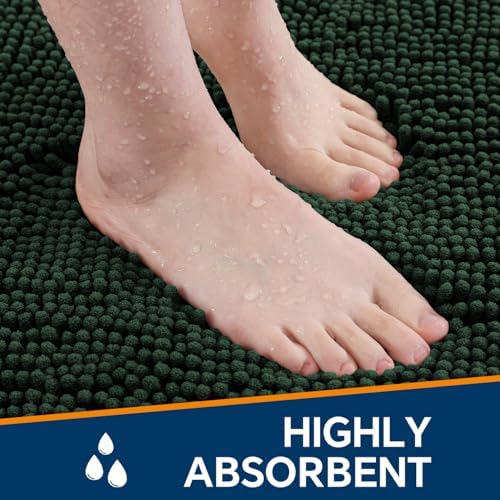 Chenille Bathroom Rug 26"x44" Dark Green, Non-Slip Plush Bath Mat - Image 4