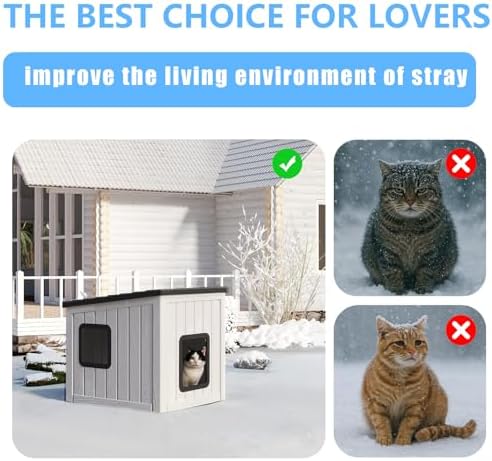 DRATO Outdoor Cat House Waterproof PP Material Feral Cat Shelter, Robust Sturdy - Image 6