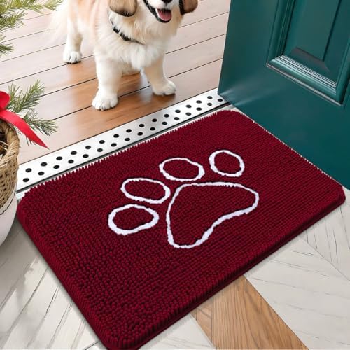 OLANLY Dog Door Mat for Muddy Paws 70x35, Paw Print Design Chenille Mud Mat - Image 2
