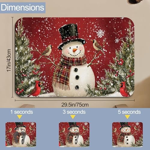 Christmas Snowman Bathroom Rugs, Non Slip Quick Dry Winter Cardinal Birds Bath - Image 2
