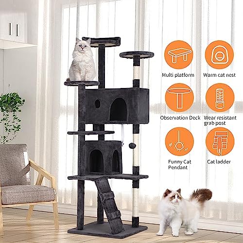 BestPet | 70" Cat Tree Tower | Dark Gray | Sturdy Multi-Level Cat Tree - Image 5