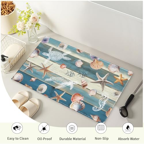 Giwawa Coastal Starfish Bath Rug Summer Sea Turtle Bathroom Carpet Soft Non - Image 4
