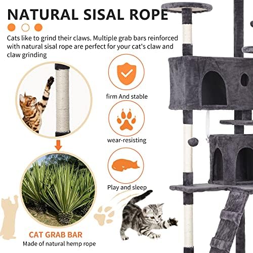BestPet | 70" Cat Tree Tower | Light Gray | Sturdy Multi-Level Cat Tree - Image 4