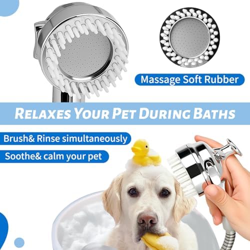 Pet Shower Attachment with 8.2ft Hose & Silicone Brush，Three modes Dog Bathing - Image 3