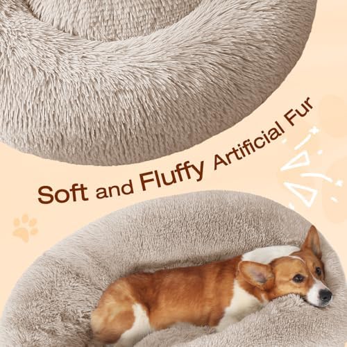JOLLYVOGUE Dog Bed, Calming Anti-Anxiety Large Dog Bed, Fluffy Donut Cushion - Image 3