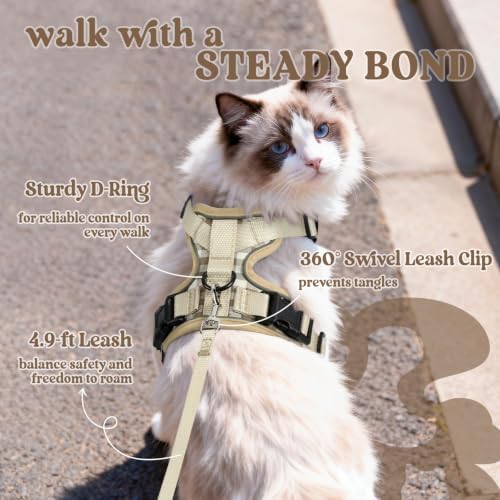 rabbitgoo Cat Harness and Leash Set, Escape Proof Vest, Foamy Coffee - Image 5
