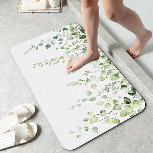 Vintage Eucalyptus Leaves Bath Mat 29.5"x17", Slim Low-Profile Fast Drying by Unknown