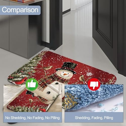 Christmas Snowman Bathroom Rugs, Non Slip Quick Dry Winter Cardinal Birds Bath - Image 4