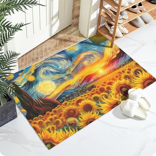 Sunflower Starry Night Bath Mat by VisittheDuibelproduct
