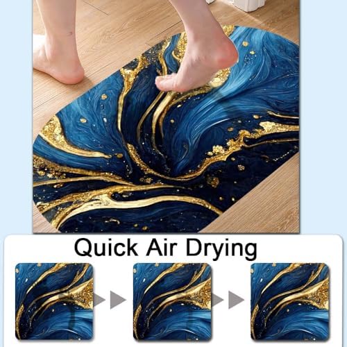 Blue and Gold Marble-Texture Super Absorbent Quick-Drying Bathroom Mat Rug - Image 5