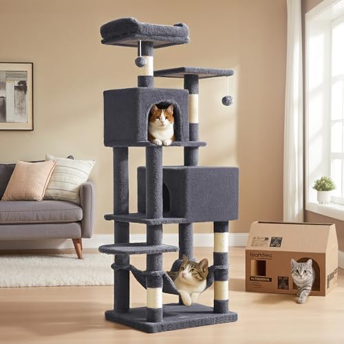 Feandrea Cat Tree, 59.5-Inch Tall Cat Tower, Smoky Gray by FeandreabySONGMICSHOME