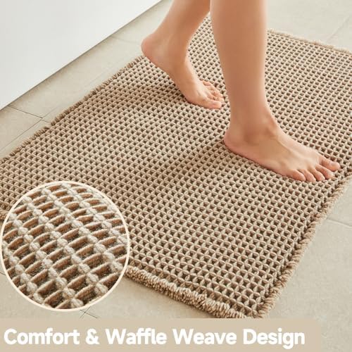 TYUU Waffle Runner Rug Bathroom, Long Boho Bath Mat, 60x24 Beige - Image 3