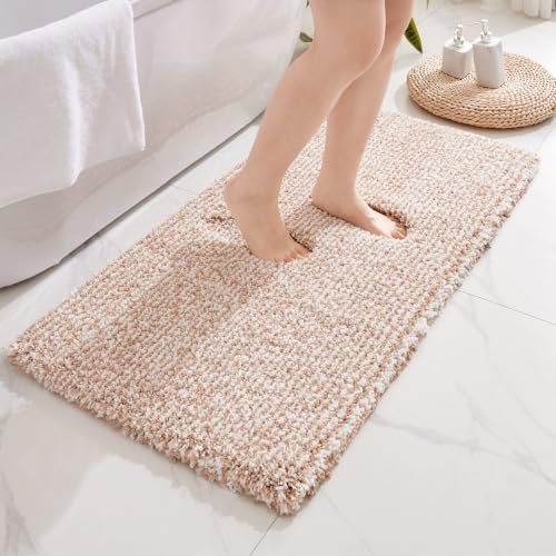 Disolla Beige & White Bathroom Runner Rug 24x59, Soft Plush Large Bath Mat by Disolla