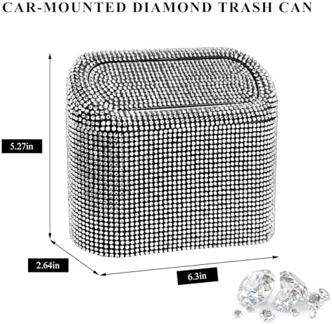 Bling Car Trash Can with Lid, Sparkly Mini Crystal Litter Container Auto - Image 2