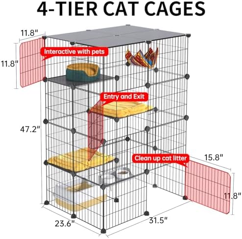 Oneluck 4-Tier Cat Cage for Indoor Cats 47.2-Inch Large Detachable Metal Wire - Image 6