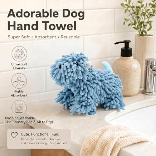 Chenille Dog Hand Towel Fuzzy Ball Dog Towel Animal Hand Towels - Image 2