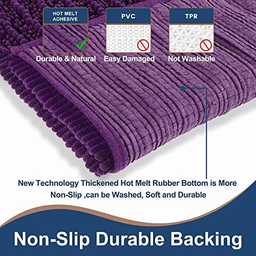 Luxury Chenille Plum Bathroom Rugs Sets 2 Piece, Thickened Hot Melt Rubber - Image 2