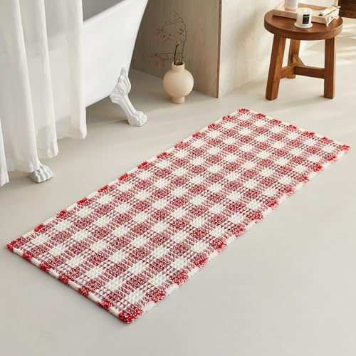 TYUU Long Christmas Bath Mat, Cute Waffle Runner Rug, 60x24 Red & White by TYUU