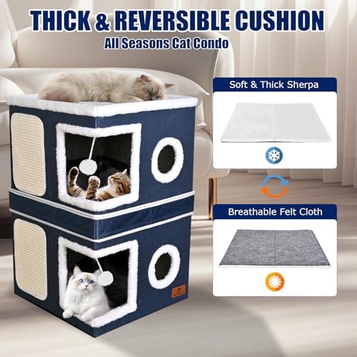 2-Story Cat House for Indoor Cats, Dual-Purpose Cat Cave Bed - Image 6