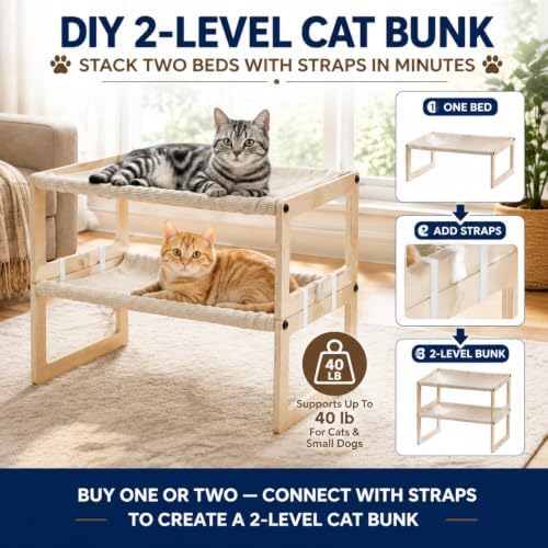 Elevated Cat Bed, Wooden Cat Hammock - Image 7