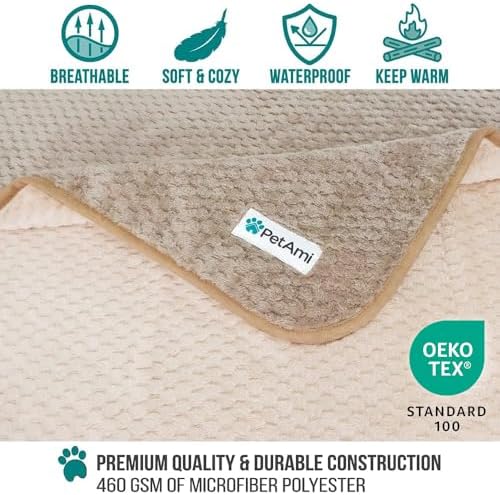 PetAmi Waterproof Dog Blanket, Leakproof Pet Throw, Twin 60x80 Taupe Beige - Image 3