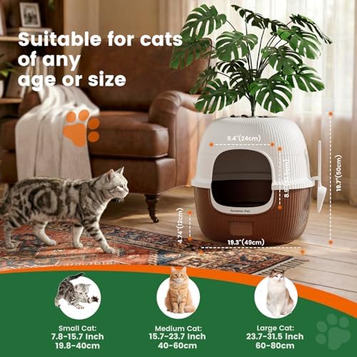 Hidden Cat Litter Box with Faux Plant & Scoop, Drawer Decorative Litter Box - Image 2