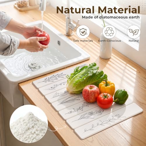 LOKHOM Stone Dish Drying Mat, 11.8"x15.7" Diatomaceous Earth Mat Plants - Image 3