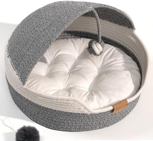 CHEERPALS Cat Basket Bed with Washable Cushion and Ball Rope Cotton, Covered by CHEERPALS