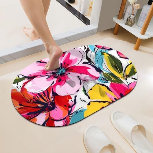 Brightly-Colored-Flowers Super Absorbent Quick-Drying Bathroom Mat Rug by Unknown