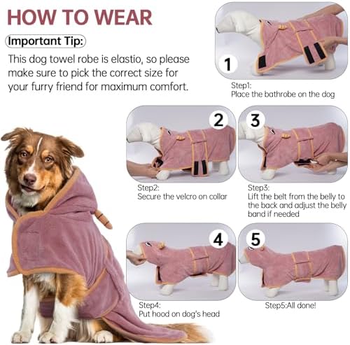 Dog Bathrobe, Fast Drying Coat, Super Absorbent Bath Towel Pink S - Image 6