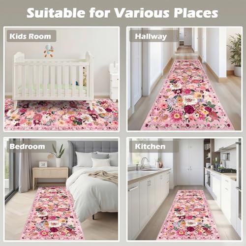 Pink Floral Hallway Runner Rug 2x6 - Image 4