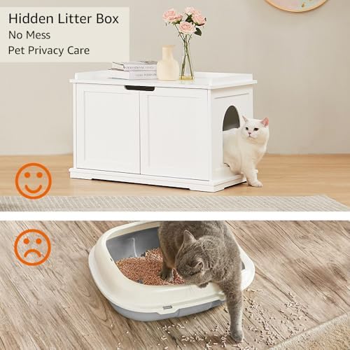 unipaws Cat Litter Box Enclosure Furniture, Hidden Litter Box Cover - Image 2