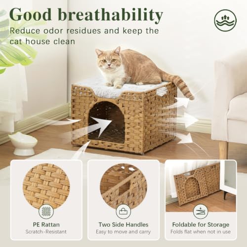 SETVSON Cat Beds Indoor Kitten House, PE Rattan Cat Cave - Image 3