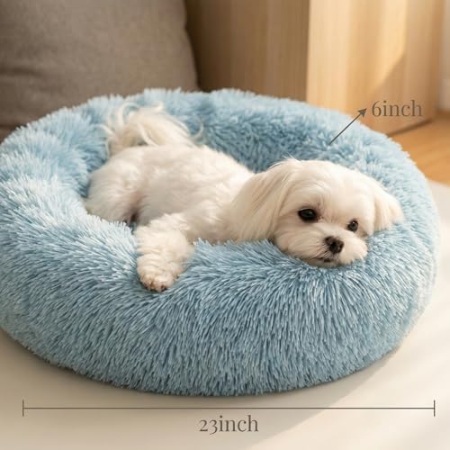 nononfish Soft Round Dog Bed for Small Dogs, Calming Plush Pet Bed - Image 3
