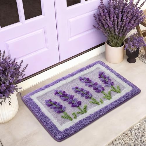 Boao Lavender Purple Floral Bath Mat Non Slip Bathroom Rug, 24 x 16 in - Image 5