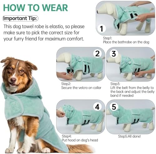 Dog Bathrobe, Fast Drying Coat, Super Absorbent Bath Towel Green XS - Image 6