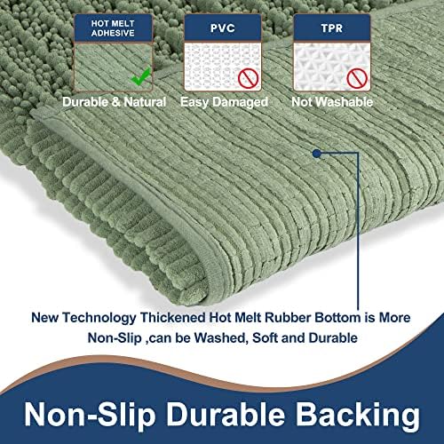 Luxury Chenille Sage Green Bathroom Rugs Sets 2 Piece, Thickened Hot Melt - Image 2